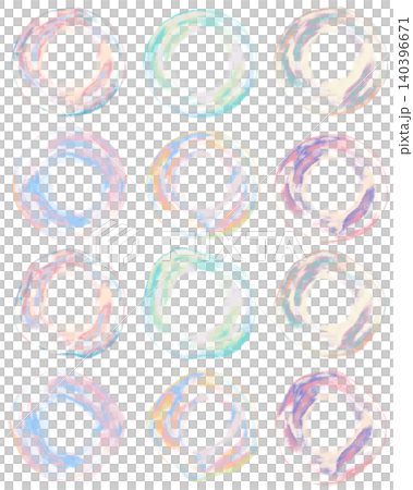 Pastel-colored, hand-drawn style soap bubbles and watercolor circular frame set Pastel-colored, hand-drawn style soap bubbles and watercolor circular frame set 140396671