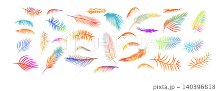 colored objects palm leaves set . Hand drawn. Not AI, vector illustration. 140396818