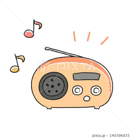 音楽が流れているレトロなラジオの手描きイラスト 140396835