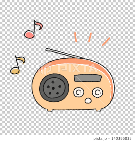 音楽が流れているレトロなラジオの手描きイラスト 140396835