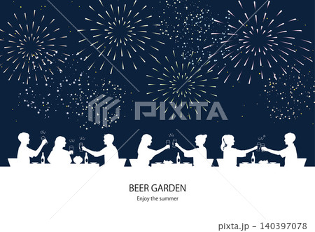 花火を見ながら乾杯をする人たちの背景イラスト素材 ベクター 夏 ビール 夜空 花火を見ながら乾杯をする人たちの背景イラスト素材 ベクター 夏 ビール 夜空 140397078