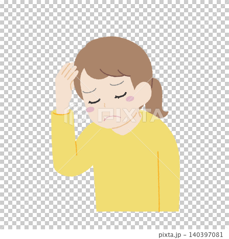 手描き風の頭痛に悩む女性 手描き風の頭痛に悩む女性 140397081