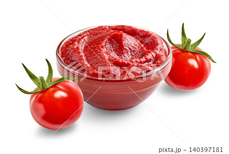 Tomato Sauce or Ketchup in Bowl Isolated on White Background 140397181