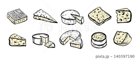 Cheese collection, hand drawn illustration Cheese collection, hand drawn illustration 140397190