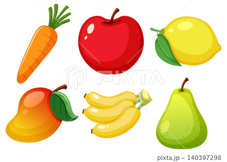 Colorful Vector Fruits and Carrot Illustration on White Background Colorful Vector Fruits and Carrot Illustration on White Background 140397298