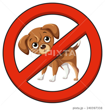 No Dogs Allowed Sign with Cartoon Puppy Illustration No Dogs Allowed Sign with Cartoon Puppy Illustration 140397338