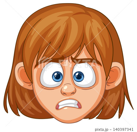 Cartoon Girl With Brown Hair Showing Worried Expression Cartoon Girl With Brown Hair Showing Worried Expression 140397341