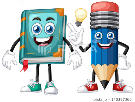 Cheerful Book and Pencil Characters Cheerful Book and Pencil Characters 140397360