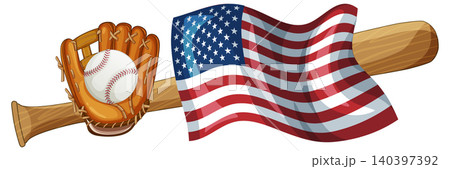 Baseball and American Flag Vector Illustration 140397392