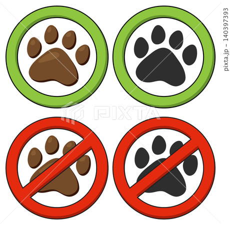 Animal Paw Print Icons With Approval and Prohibition Signs Animal Paw Print Icons With Approval and Prohibition Signs 140397393