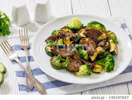 Keto Beef Stir Fry with Green Veggies Keto Beef Stir Fry with Green Veggies 140397687