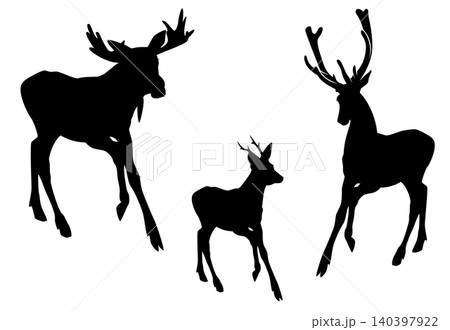 wild stag, roe deer and moose running silhouette black and white vector set wild stag, roe deer and moose running silhouette black and white vector set 140397922