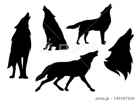 howling wolf profile outline black and white vector silhouette set howling wolf profile outline black and white vector silhouette set 140397926