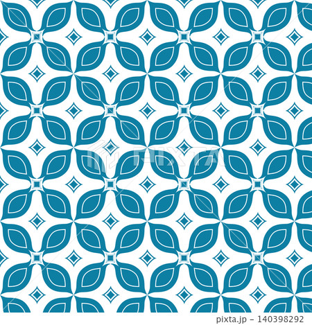 Seamless Turquoise Geometric Floral Tile Pattern with Retro Mediterranean Style Seamless Turquoise Geometric Floral Tile Pattern with Retro Mediterranean Style 140398292
