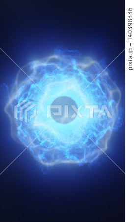 Bright blue energy ring with dark central orb, glowing plasma waves, and futuristic cosmic vortex on a deep blue background. Bright blue energy ring with dark central orb, glowing plasma waves, and futuristic cosmic vortex on a deep blue background. 140398336