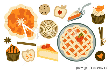 Autumn Baking Vector Set Flat Geometric Pumpkin Pie Cake Cupcake Collection Autumn Baking Vector Set Flat Geometric Pumpkin Pie Cake Cupcake Collection 140398714