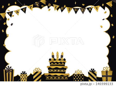 【ベクター】HAPPY BIRTHDAY文字入り ブラック&ゴールドの高級感ある誕生日パーティー背景 【ベクター】HAPPY BIRTHDAY文字入り ブラック&ゴールドの高級感ある誕生日パーティー背景 140399133