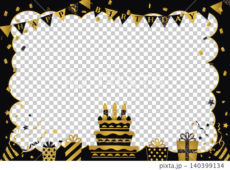 【ベクター】HAPPY BIRTHDAY文字入り ブラック＆ゴールドの高級感ある誕生日パーティー背景 140399134