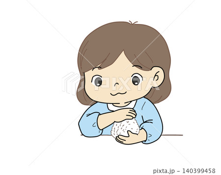 おにぎりを握るかわいい女の子のキャラクターイラスト おにぎりを握るかわいい女の子のキャラクターイラスト 140399458