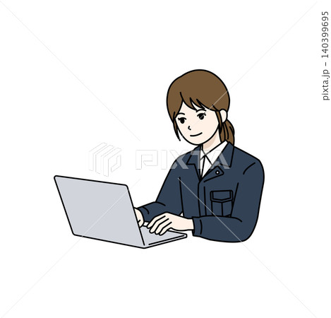 女性作業員 パソコン 操作 データ入力　ネイビー 140399695