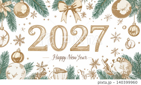 Happy new year 2027 festive greeting card design 140399960