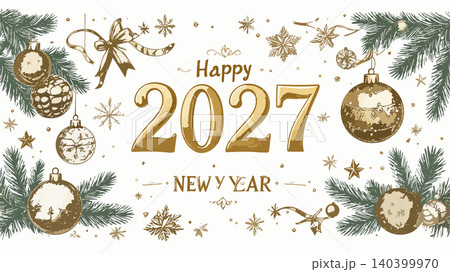 Happy new year 2027 vintage holiday greeting illustration Happy new year 2027 vintage holiday greeting illustration 140399970