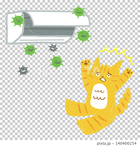 エアコンのお掃除イラスト 雑菌がたくさんのエアコンを見てびっくりする茶トラ猫2 エアコンのお掃除イラスト 雑菌がたくさんのエアコンを見てびっくりする茶トラ猫2 140400254