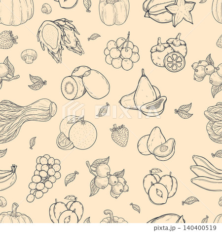 Hand Drawn Exotic Fruit Seamless Pattern Design Hand Drawn Exotic Fruit Seamless Pattern Design 140400519