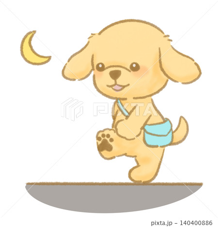 夜陽が沈んでから散歩する犬のイラスト 絵本風手描きイラスト 夜陽が沈んでから散歩する犬のイラスト 絵本風手描きイラスト 140400886