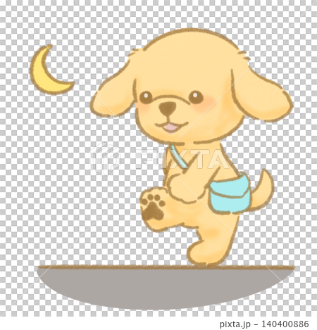 夜陽が沈んでから散歩する犬のイラスト 絵本風手描きイラスト 夜陽が沈んでから散歩する犬のイラスト 絵本風手描きイラスト 140400886