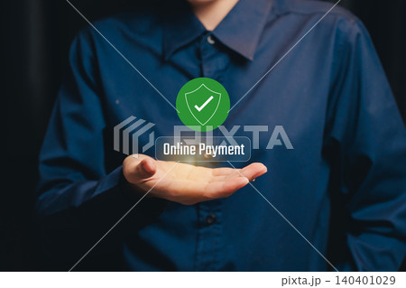 Person Holding Online Payment Icon with Shield Symbol for Secure Transactions, Business concept Person Holding Online Payment Icon with Shield Symbol for Secure Transactions, Business concept 140401029