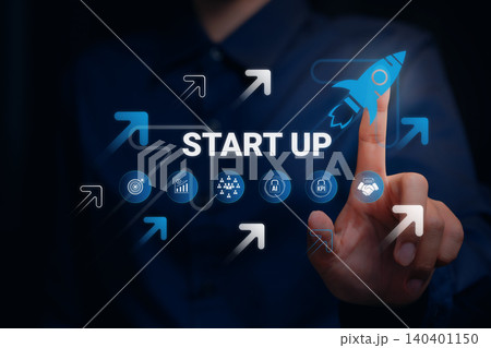Startup innovation, businessman touching digital launch interface with rocket icon, entrepreneurial growth and business development concept Startup innovation, businessman touching digital launch interface with rocket icon, entrepreneurial growth and business development concept 140401150