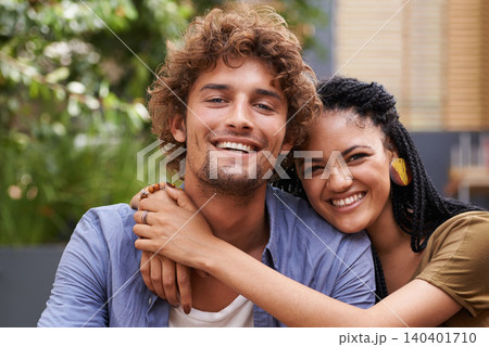 Portrait, couple and lovers with embrace, smile and love outdoors in garden, backyard and patio. Male person, black woman and interracial partners with diversity, affection and bonding in Jamaica Portrait, couple and lovers with embrace, smile and love outdoors in garden, backyard and patio. Male person, black woman and interracial partners with diversity, affection and bonding in Jamaica 140401710