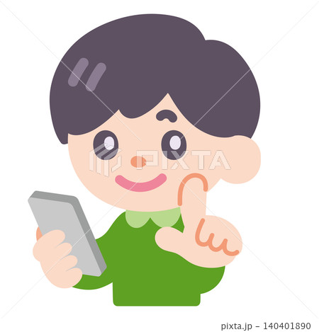 スマホを操作する男の子 140401890