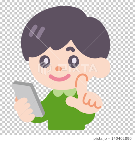スマホを操作する男の子 140401890