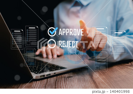 Business Professional Making Decision to Approve or Reject Documents on Laptop, Business concept Business Professional Making Decision to Approve or Reject Documents on Laptop, Business concept 140401998