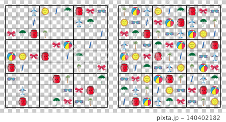 Large 9x9 summer picture sudoku logic game for kids and adults with travel elements Large 9x9 summer picture sudoku logic game for kids and adults with travel elements 140402182