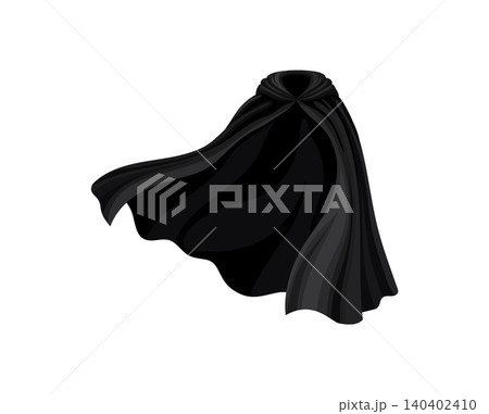 Dracula and Halloween black cloak, cape and mantle clothes. Cartoon vector long apparel waving in wind, perfect for creating spooky Halloween visuals, fantasy games, or medieval fashion 140402410