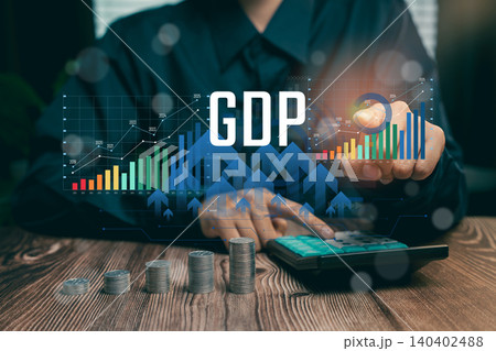 GDP Growth Analysis with Financial Calculator and Bar Graph Visualization, business concept. GDP Growth Analysis with Financial Calculator and Bar Graph Visualization, business concept. 140402488