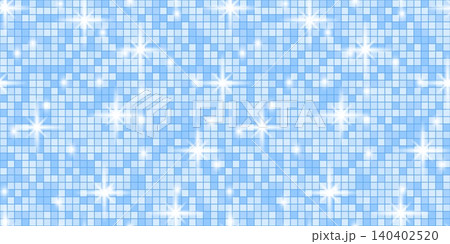 Mirror disco backdrop with disco ball and seamless pattern texture for a glitter sparkling sequin glam blue background. Purple dance floor iridescent tile star strass light magic. 140402520