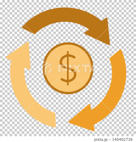 An illustration of money circulation represented by a dollar sign coin and a rotating arrow. An illustration of money circulation represented by a dollar sign coin and a rotating arrow. 140402736