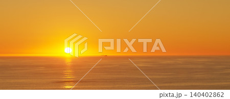 Ocean, sunset and sun on horizon for landscape and tourism destination for summer vacation in nature. Bright sky, clouds and golden sky on island beach, seascape and sunshine for salutation of day Ocean, sunset and sun on horizon for landscape and tourism destination for summer vacation in nature. Bright sky, clouds and golden sky on island beach, seascape and sunshine for salutation of day 140402862
