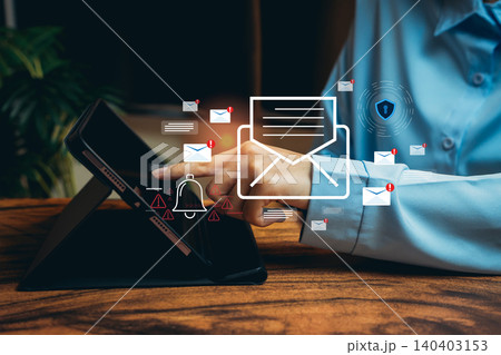 Close-up of a Person Using a Tablet to Manage Email Notifications and Alerts in a Modern Workspace, Business concept Close-up of a Person Using a Tablet to Manage Email Notifications and Alerts in a Modern Workspace, Business concept 140403153
