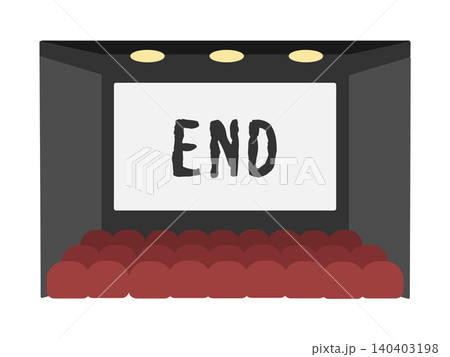客席と「END」と表示されたスクリーンが広がるシネマシアター内観のイラスト 140403198