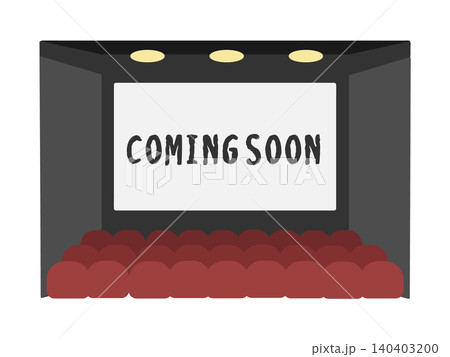 客席と「COMING SOON」と表示されたスクリーンが広がるシネマシアター内観のイラスト 140403200