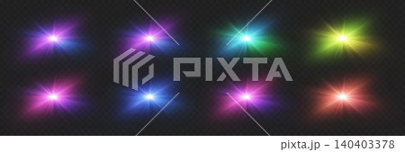 Collection of vibrant lens flare elements casting brilliant light on dark background Collection of vibrant lens flare elements casting brilliant light on dark background 140403378