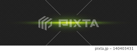 Green horizontal light line creating a bright lens flare and glow effect over a background 140403431