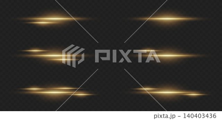 Golden horizontal light streaks creating a luminous abstract overlay on a black background Golden horizontal light streaks creating a luminous abstract overlay on a black background 140403436