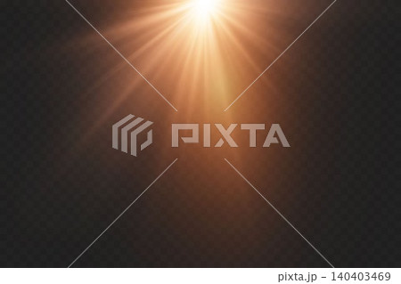 Warm golden sunbeams cast light downwards from above, generating clear lens flare 140403469