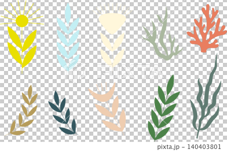 Set of abstract botanical elements leaves and corals in bold boho style vector illustration Set of abstract botanical elements leaves and corals in bold boho style vector illustration 140403801